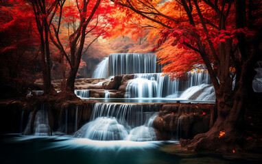 Beautiful waterfall in deep forest at Huay Mae Kamin Waterfall, Kanchanaburi, Thailand