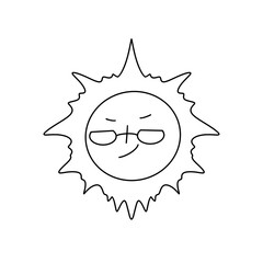 A cartoon sun with sunglasses on its face. The sun is smiling and has a goofy look on its face