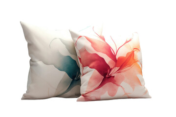 Blooming Dreams: Two Pillows Adorned With Delicate Flower Design. On White or PNG Transparent Background.