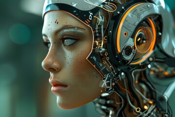 Cyborg woman, a vision of advanced AI with human-like features and intricate circuits