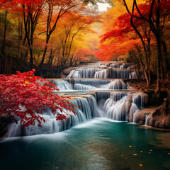Beautiful waterfall in deep forest at Huay Mae Kamin Waterfall, Kanchanaburi, Thailand