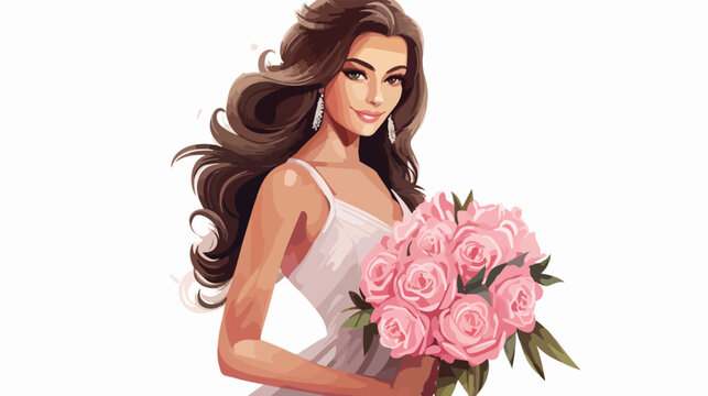 An image of a bride holding her bouquet of roses.