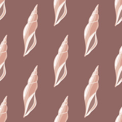 Sea shells vector seamless pattern, mollusks. Flat illustration of seashell.