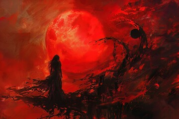 Under the red moons light, shadows dance, revealing a world tinted with passion and primal fear