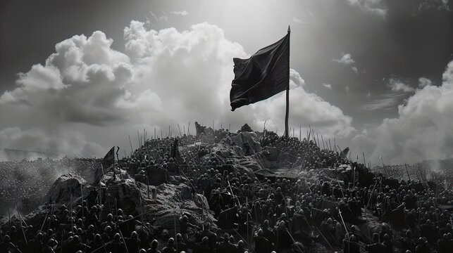 Unitys emblem stands tall amidst a sea of determination, a monochrome uprising