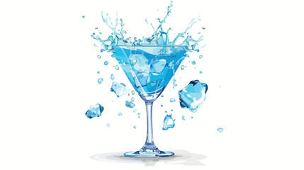 Blue cocktail with splash and ice vapor.