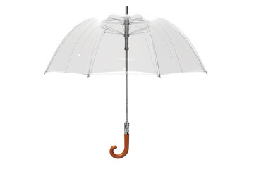 Elegant Rainy Day Companion: Clear Umbrella With Wooden Handle. On White or PNG Transparent Background.