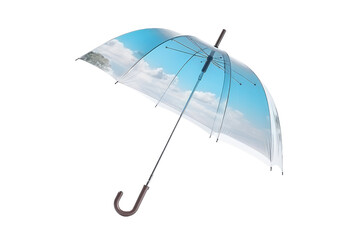 Cloudy Skies Sheltered: A Dreamy Umbrella. On White or PNG Transparent Background.