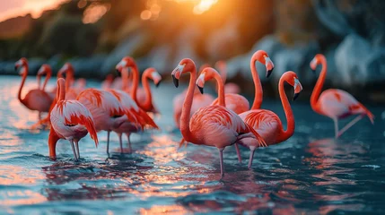 Fotobehang Migratory wild flamingoes . © Janis Smits