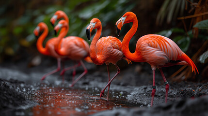 Migratory wild flamingoes .
