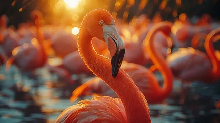 Gordijnen Migratory wild flamingoes . © Janis Smits