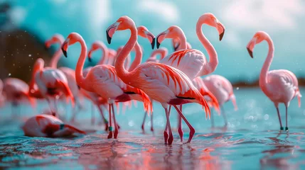 Gordijnen Migratory wild flamingoes . © Janis Smits