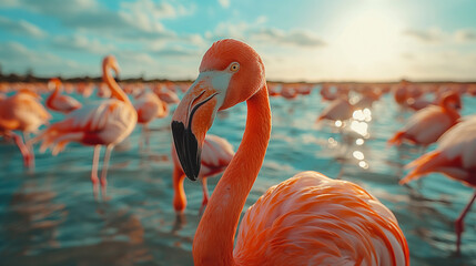 Migratory wild flamingoes .