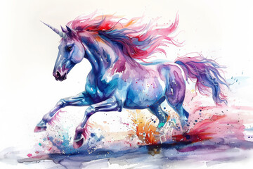 Obraz na płótnie Canvas Watercolor unicorn illustration in blue and pink