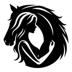 A Girl with Horse Vector, A Woman with Horse Vector, Woman Love Horse Silhouette 