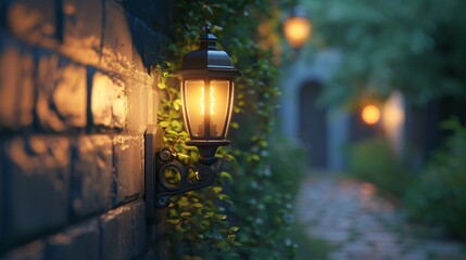 Gorgeous exterior wall light during evening hours.