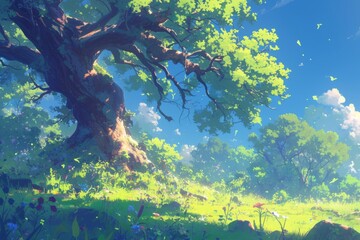 Fototapeta na wymiar Anime nature wallpaper, background, manga, art