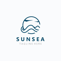 Sunsea wave Logo design creative premium sun beach logo icon vector template