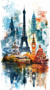 World travel and sights Famous landmarks of the world postcard
