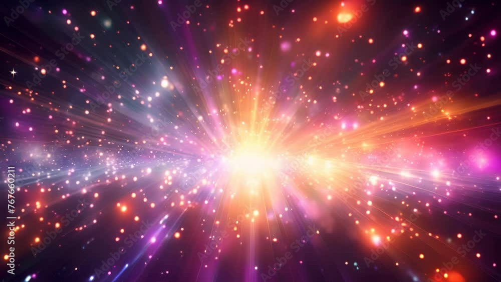 Poster abstract backgound with blue and orange light rays. god rays or light burst with bokeh
