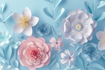Paper elegant pastel colored flowers Valentines