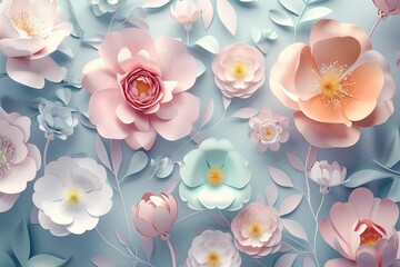 Paper elegant pastel colored flowers Valentines