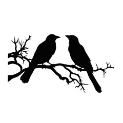 Birds on branch tree silhouette in black color. Vector template for tattoo or laser cutting.