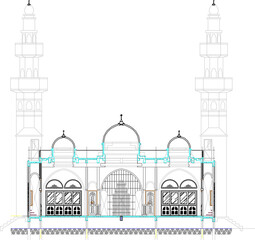 Fototapeta premium vector sketch, illustration, design, architectural drawing, section of the mosque, a place of worship for Muslims