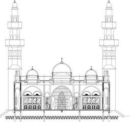 Adobe Illustrator Artwork vector sketch, illustration, design, architectural drawing, section of the mosque, a place of worship for Muslims