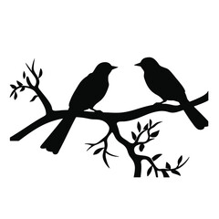 Birds on branch tree silhouette in black color. Vector template for tattoo or laser cutting.