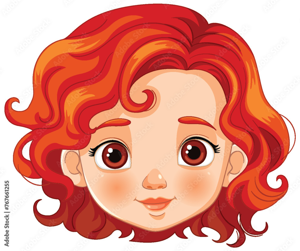 Sticker vector illustration of a young girl with curly hair.