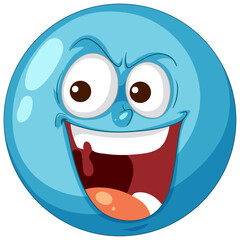 A happy, expressive blue cartoon face