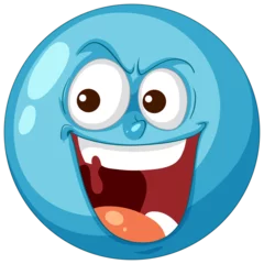 Deurstickers A happy, expressive blue cartoon face © GraphicsRF