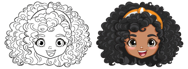 Vector illustration of a happy, curly-haired girl