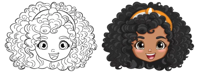 Fotobehang Kinderen Vector illustration of a happy, curly-haired girl