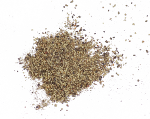 Spice of black pepper isolated. Ground black pepper flakes isolated. Heap of ground black pepper