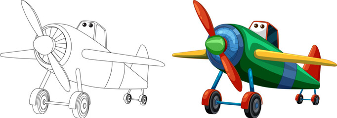 Two stylized vector airplanes with playful designs