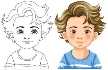 Fotobehang Kinderen Vector illustration of a boy's face, before and after coloring