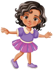 Poster de jardin Enfants Cheerful young girl in purple dress dancing.
