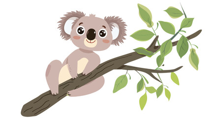 Cartoon animals. Little cute baby koala sits