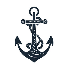 Vector illustration, monochrome sea anchor icon isolated on white background. Simple shape for design logo, emblem, symbol, sign, badge, label, stamp.