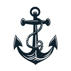 Vector illustration, monochrome sea anchor icon isolated on white background. Simple shape for design logo, emblem, symbol, sign, badge, label, stamp.