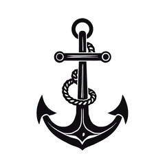 Vector illustration, monochrome sea anchor icon isolated on white background. Simple shape for design logo, emblem, symbol, sign, badge, label, stamp.
