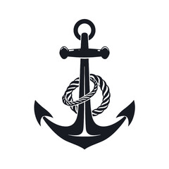 Vector illustration, monochrome sea anchor icon isolated on white background. Simple shape for design logo, emblem, symbol, sign, badge, label, stamp.