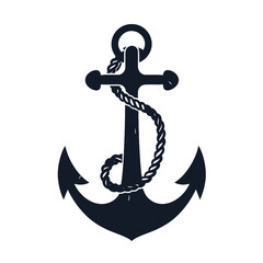 Vector illustration, monochrome sea anchor icon isolated on white background. Simple shape for design logo, emblem, symbol, sign, badge, label, stamp.