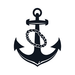 Vector illustration, monochrome sea anchor icon isolated on white background. Simple shape for design logo, emblem, symbol, sign, badge, label, stamp.