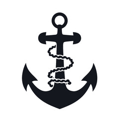 Vector illustration, monochrome sea anchor icon isolated on white background. Simple shape for design logo, emblem, symbol, sign, badge, label, stamp.