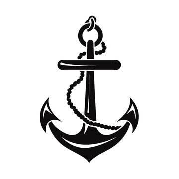 Vector illustration, monochrome sea anchor icon isolated on white background. Simple shape for design logo, emblem, symbol, sign, badge, label, stamp.