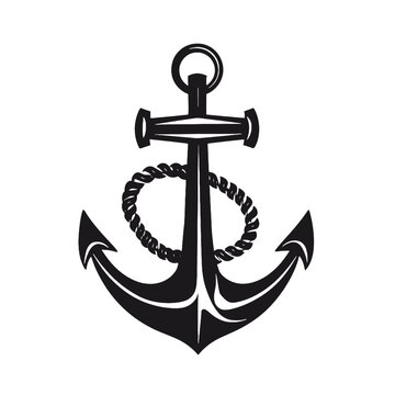 Vector illustration, monochrome sea anchor icon isolated on white background. Simple shape for design logo, emblem, symbol, sign, badge, label, stamp.