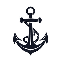 Vector illustration, monochrome sea anchor icon isolated on white background. Simple shape for design logo, emblem, symbol, sign, badge, label, stamp.